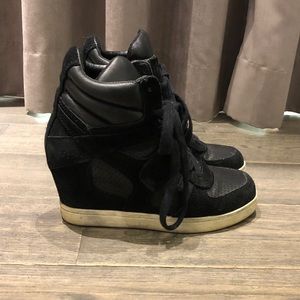 ASH WEDGE SNEAKERS BLACK SUEDE/LEATHER SZ. 38/8
